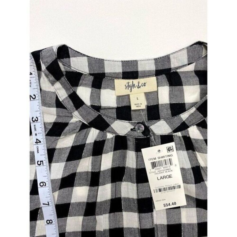 Style & CoBlack White Buffalo Plaid Shirt Metallic Threads sz Large NEW - Picture 8 of 9